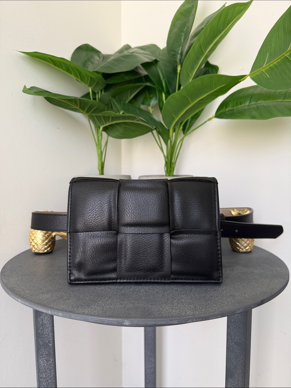 Black Quilted Leather Belt Bag / Fanny Pack